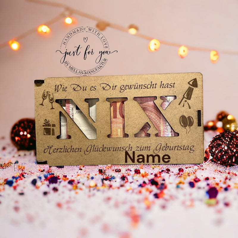 Holzbox Geldgeschenke Geburtstag NIX mit Namen